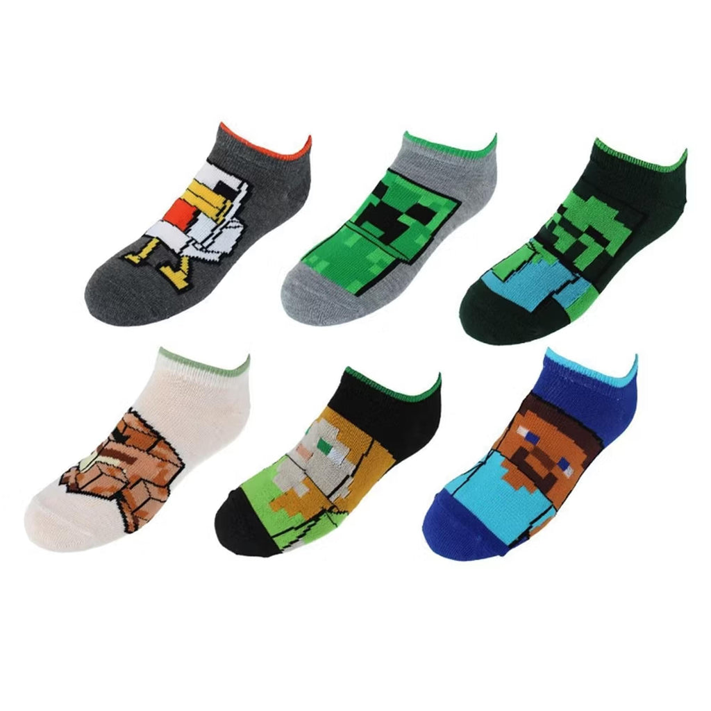 Minecraft No Show Socks 6-Pack | Size Large (3-9)