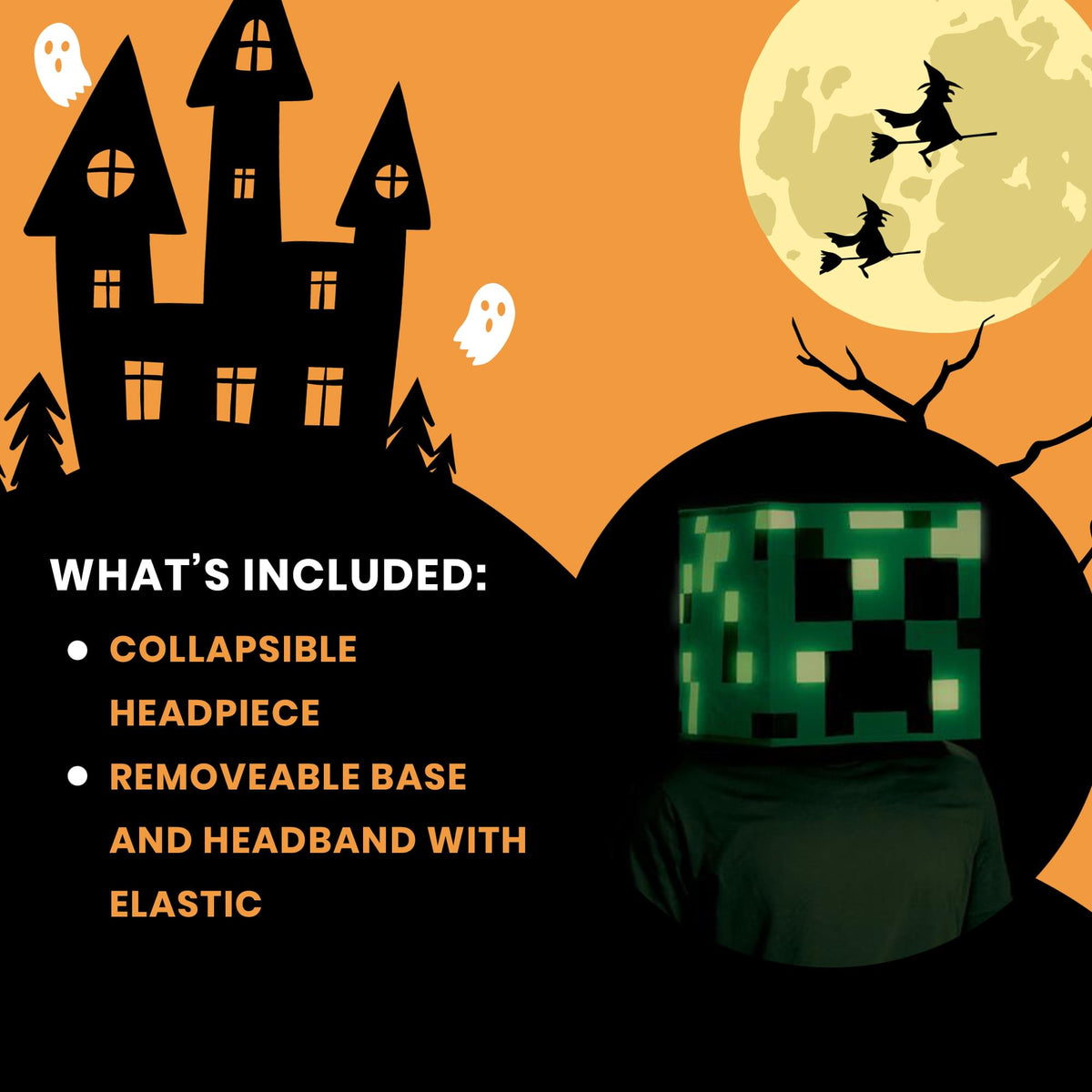 Minecraft Creeper Block Head Glow In The Dark Costume Mask