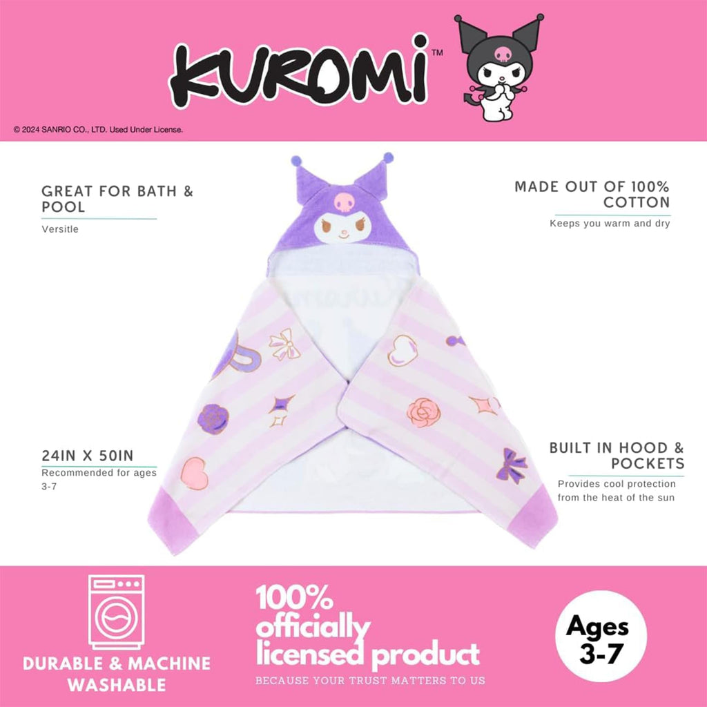 Sanrio Kuromi Soft Hooded Towel Wrap | 24 X 50 Inches