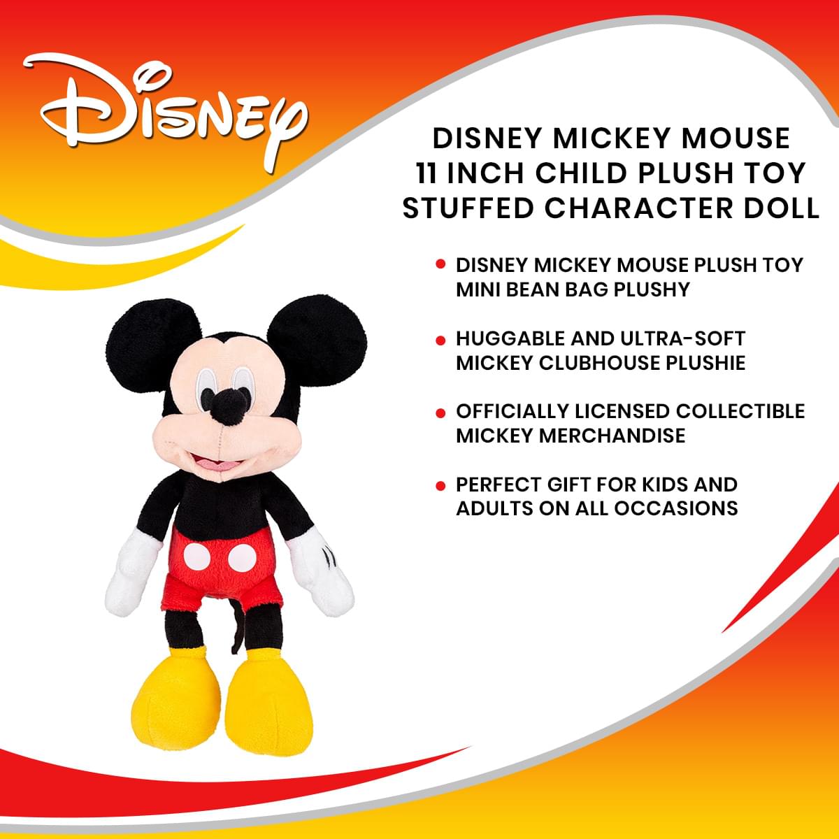 Disney Mickey Mouse 11 inch Child Plush Toy Stuffed Character Doll
