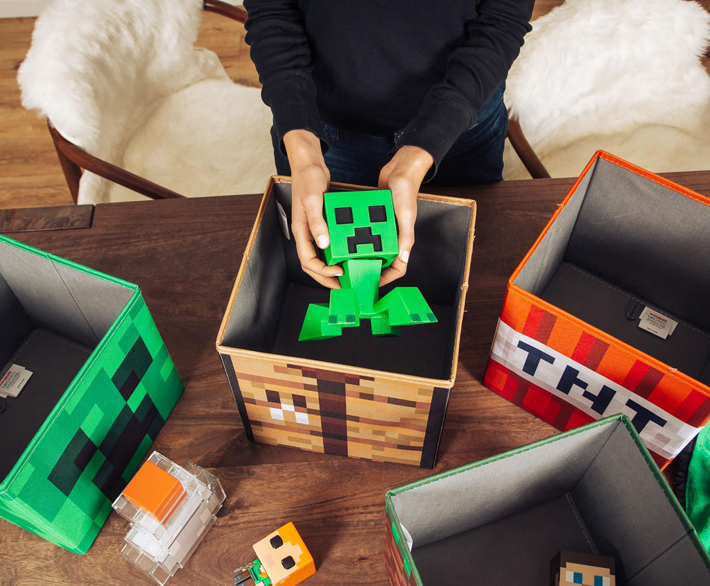 Minecraft 10-Inch Storage Bin Organizer Set | Creeper, TNT, Grass, Craft Table