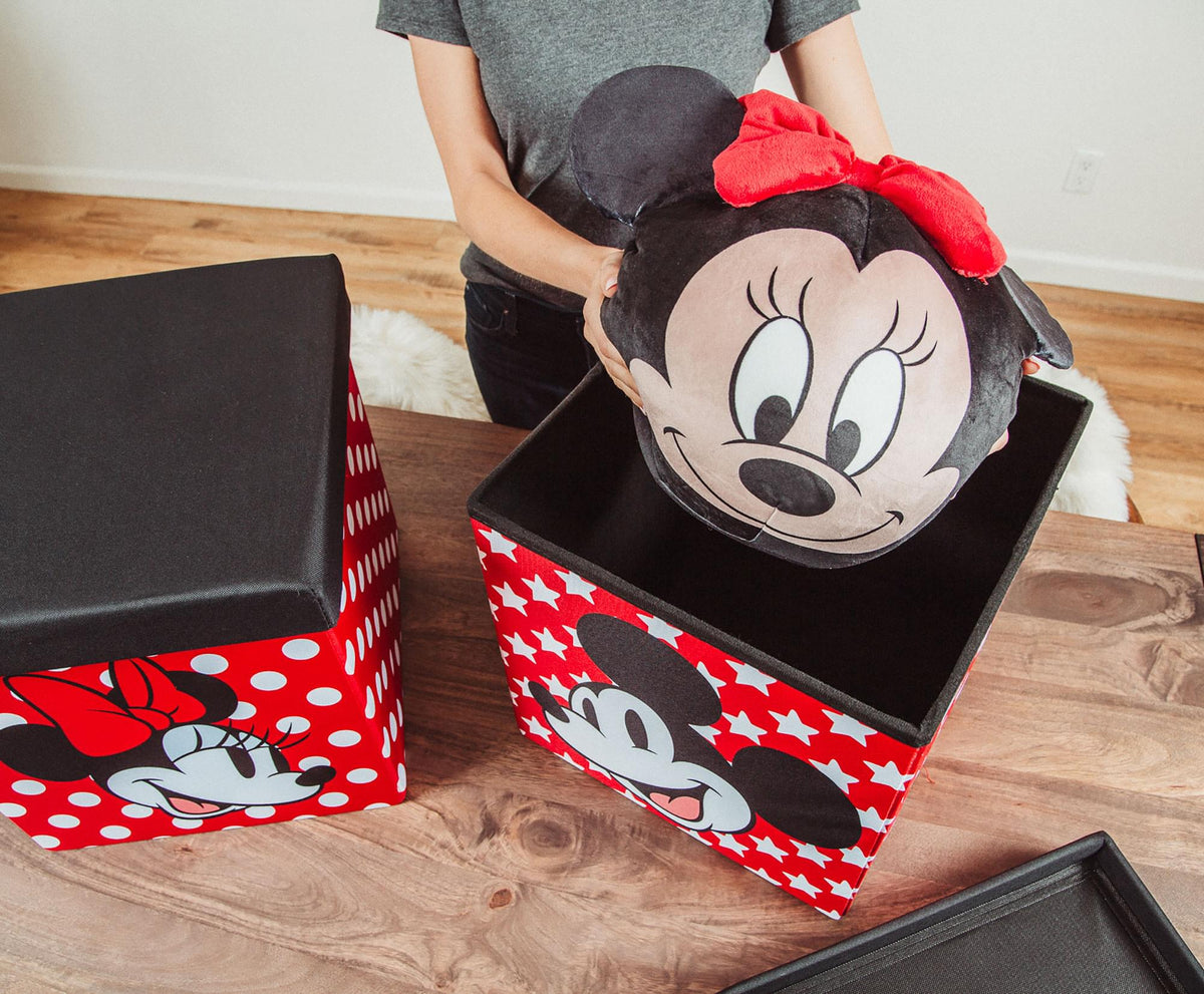 Disney Mickey & Minnie 15-Inch Storage Bin Cube Organizers with Lids | Set of 2