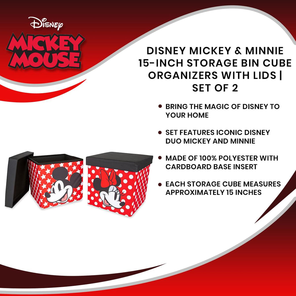 Disney Mickey & Minnie 15-Inch Storage Bin Cube Organizers with Lids | Set of 2
