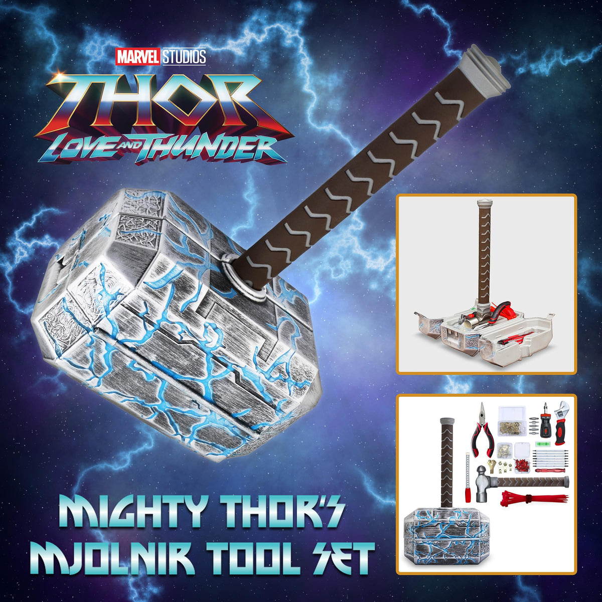 Marvel Mighty Thors Hammer Mjolnir 91-Piece Tool Set | All-In-One Kit