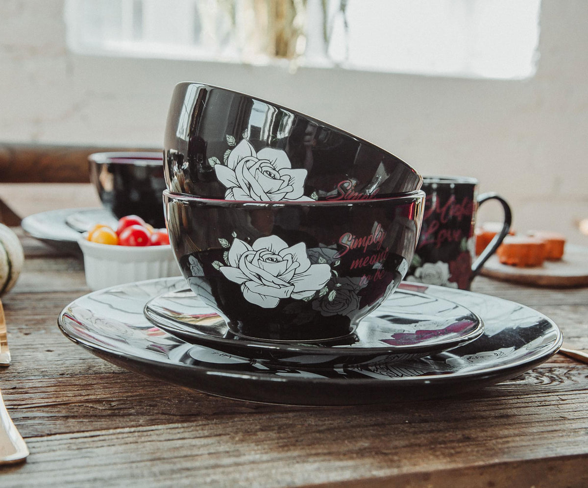 Disney Nightmare Before Christmas Jack and Sally Roses 16-Piece Dinnerware Set