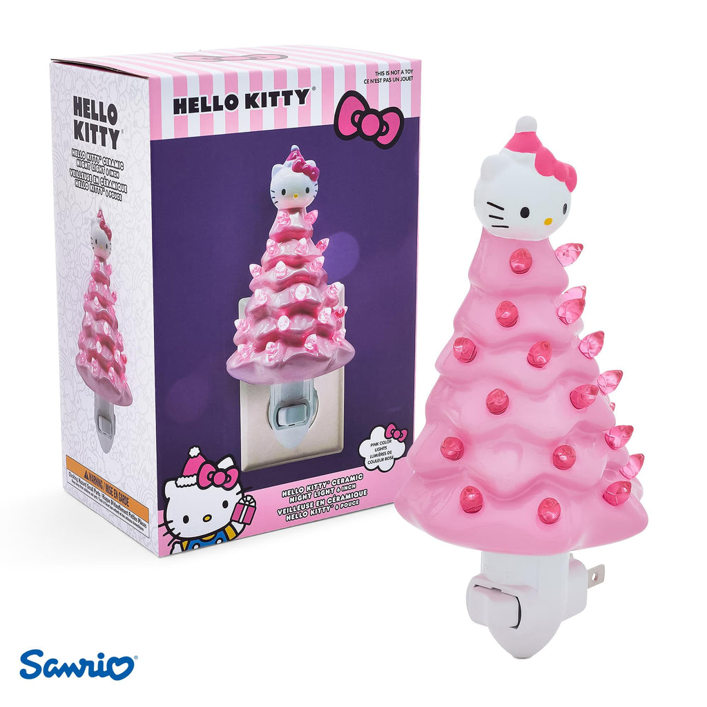 Sanrio Hello Kitty Pink 6-Inch Ceramic Christmas Tree Plug-In Nightlight