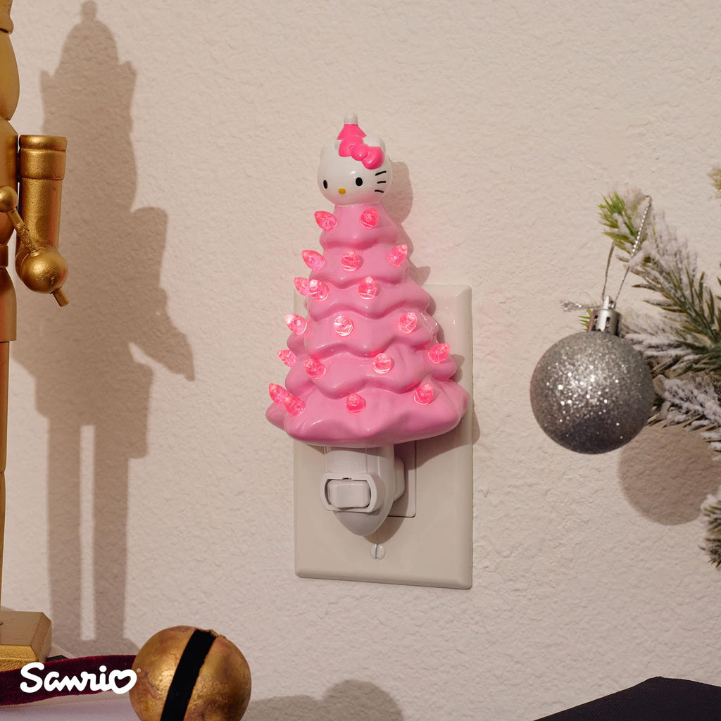 Sanrio Hello Kitty Pink 6-Inch Ceramic Christmas Tree Plug-In Nightlight