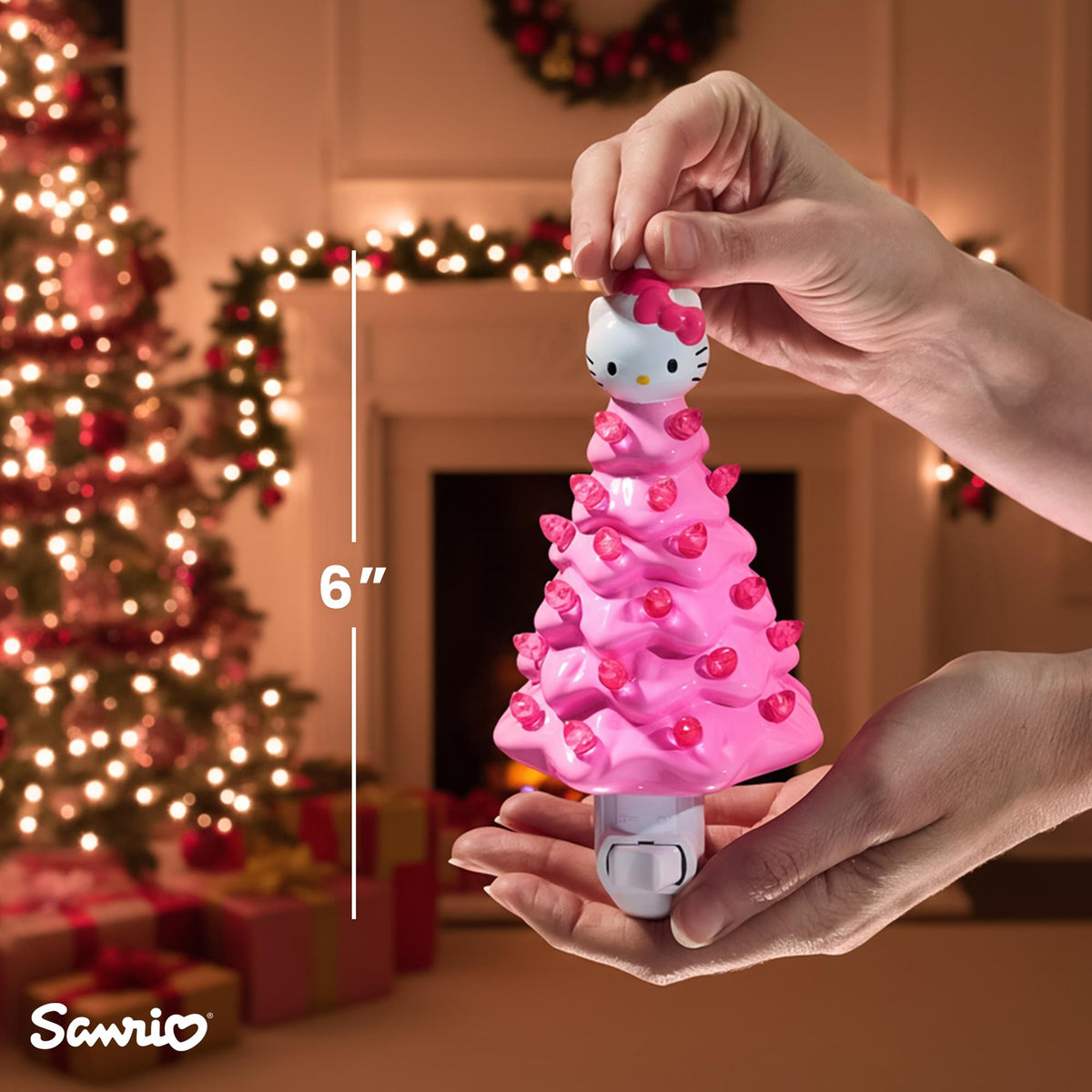 Sanrio Hello Kitty Pink 6-Inch Ceramic Christmas Tree Plug-In Nightlight