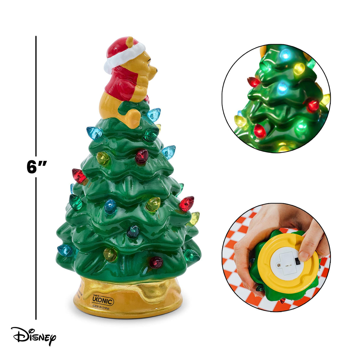 Disney Winnie The Pooh Light-Up Ceramic Christmas Tree | 6 Inches Tall