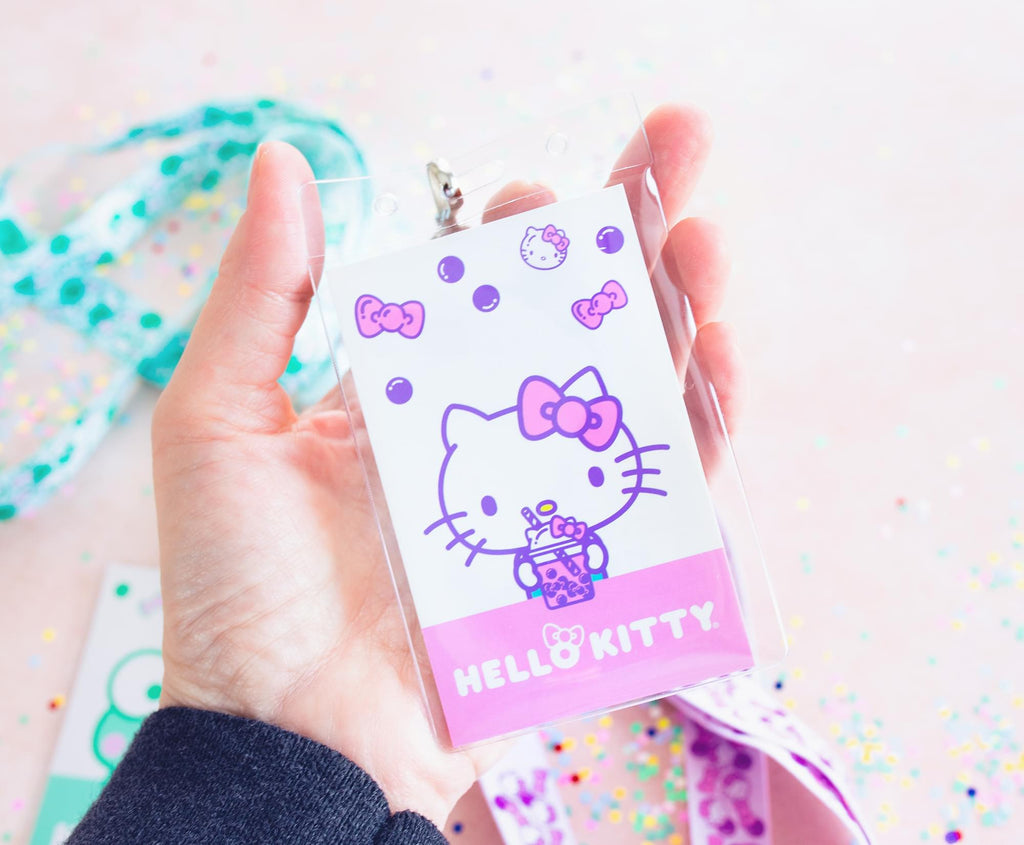 Sanrio Hello Kitty and Keroppi Boba Tea Lanyards With Badge Holders | Set of 2