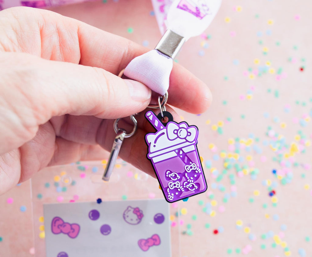 Sanrio Hello Kitty and Keroppi Boba Tea Lanyards With Badge Holders | Set of 2