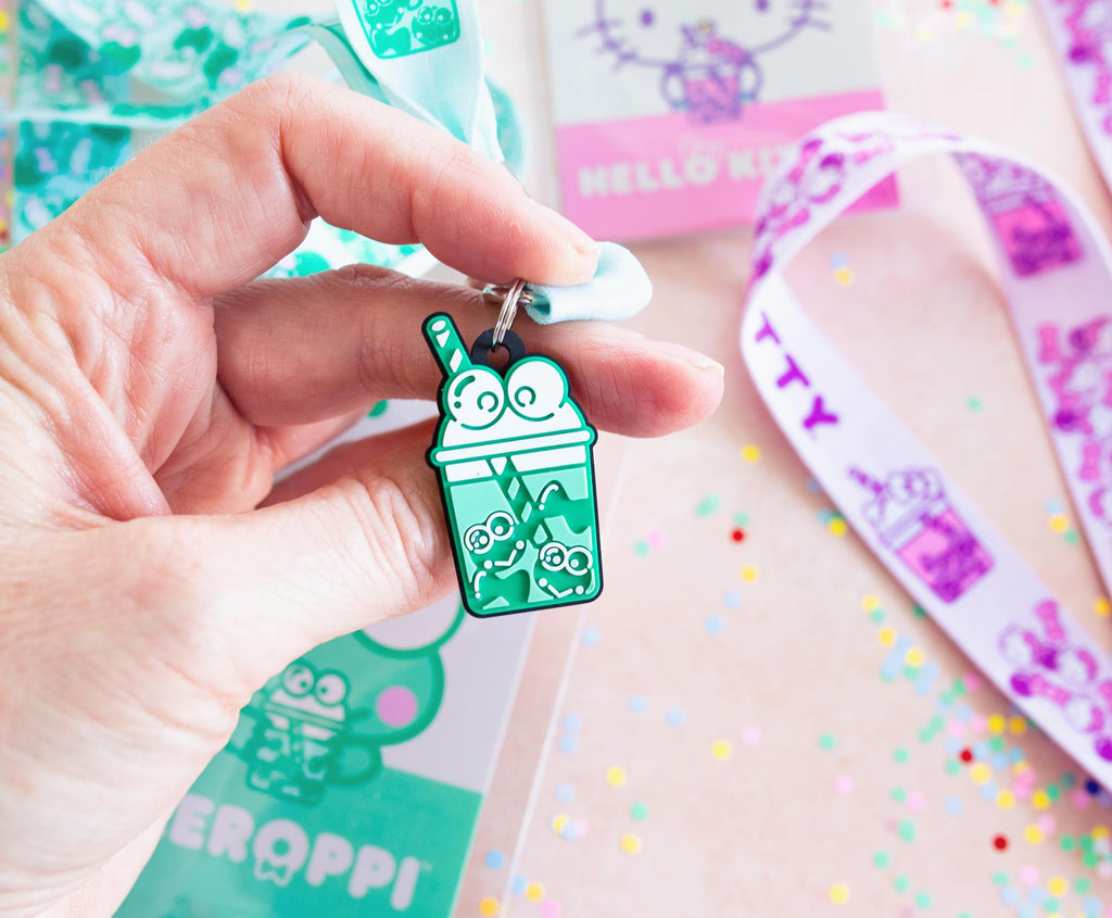 Sanrio Hello Kitty and Keroppi Boba Tea Lanyards With Badge Holders | Set of 2