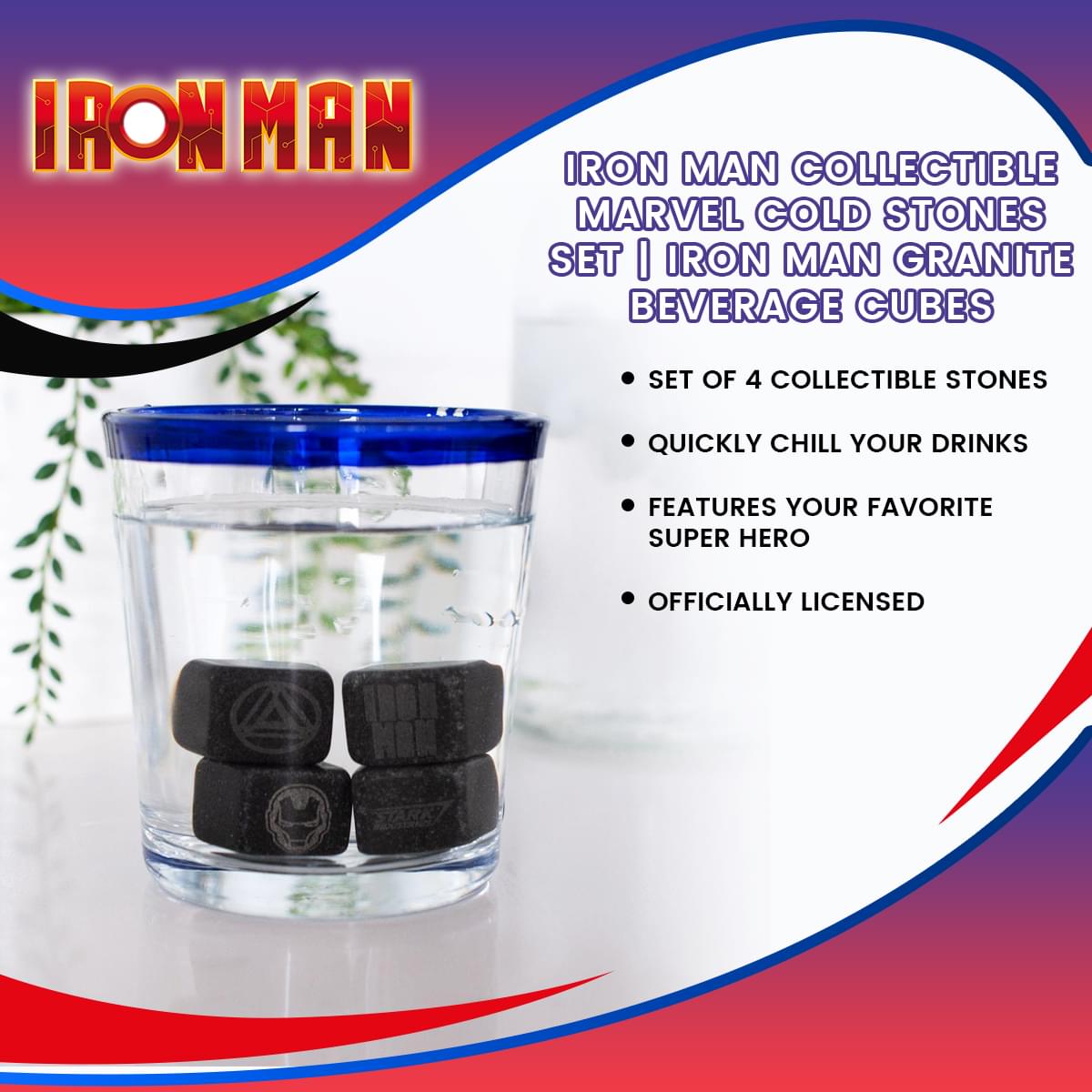 Iron Man Collectible | Marvel Cold Stones Set | Iron Man Granite Beverage Cubes