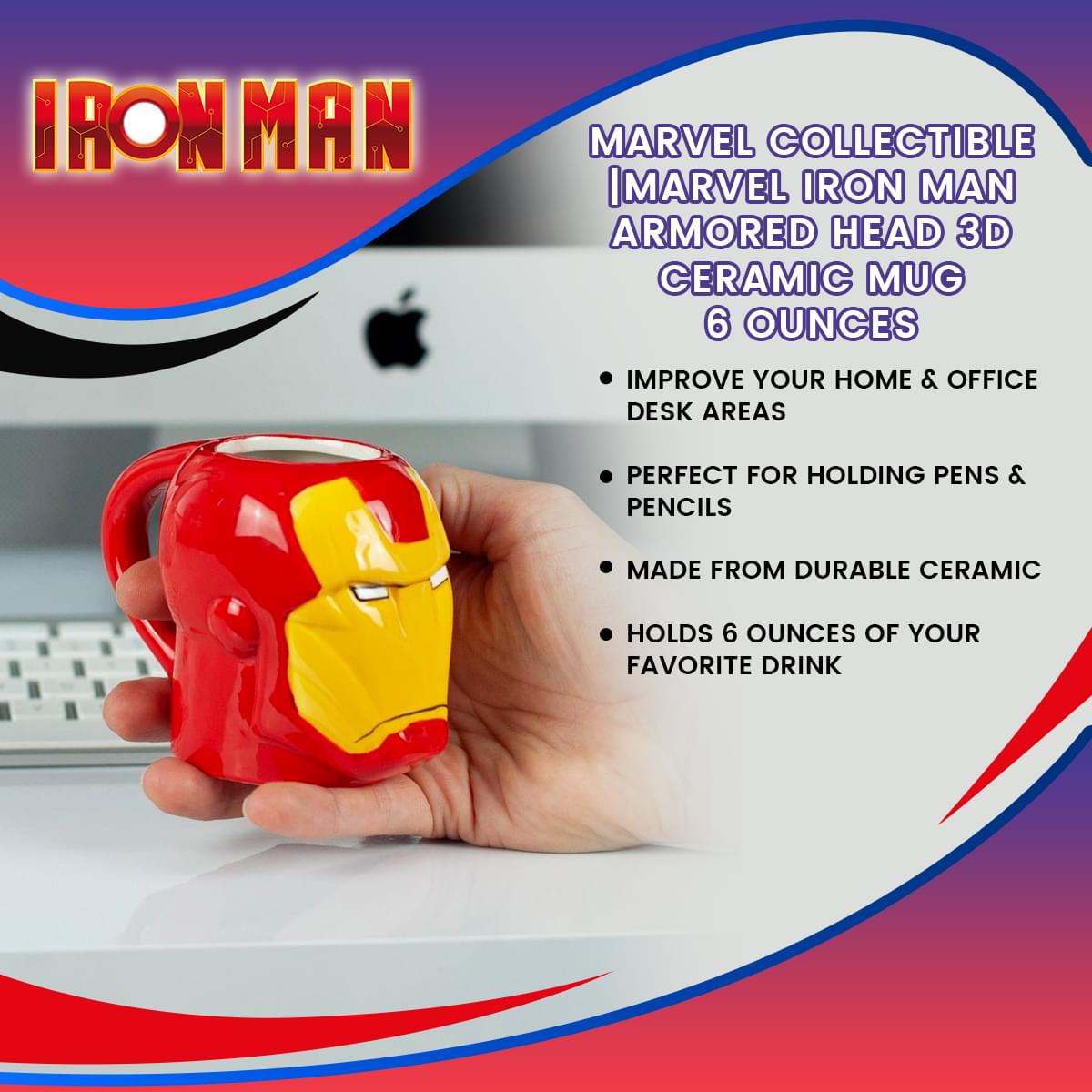 Marvel Collectible | Marvel Iron Man Armored Head 3D Ceramic Mug | 6 Ounces