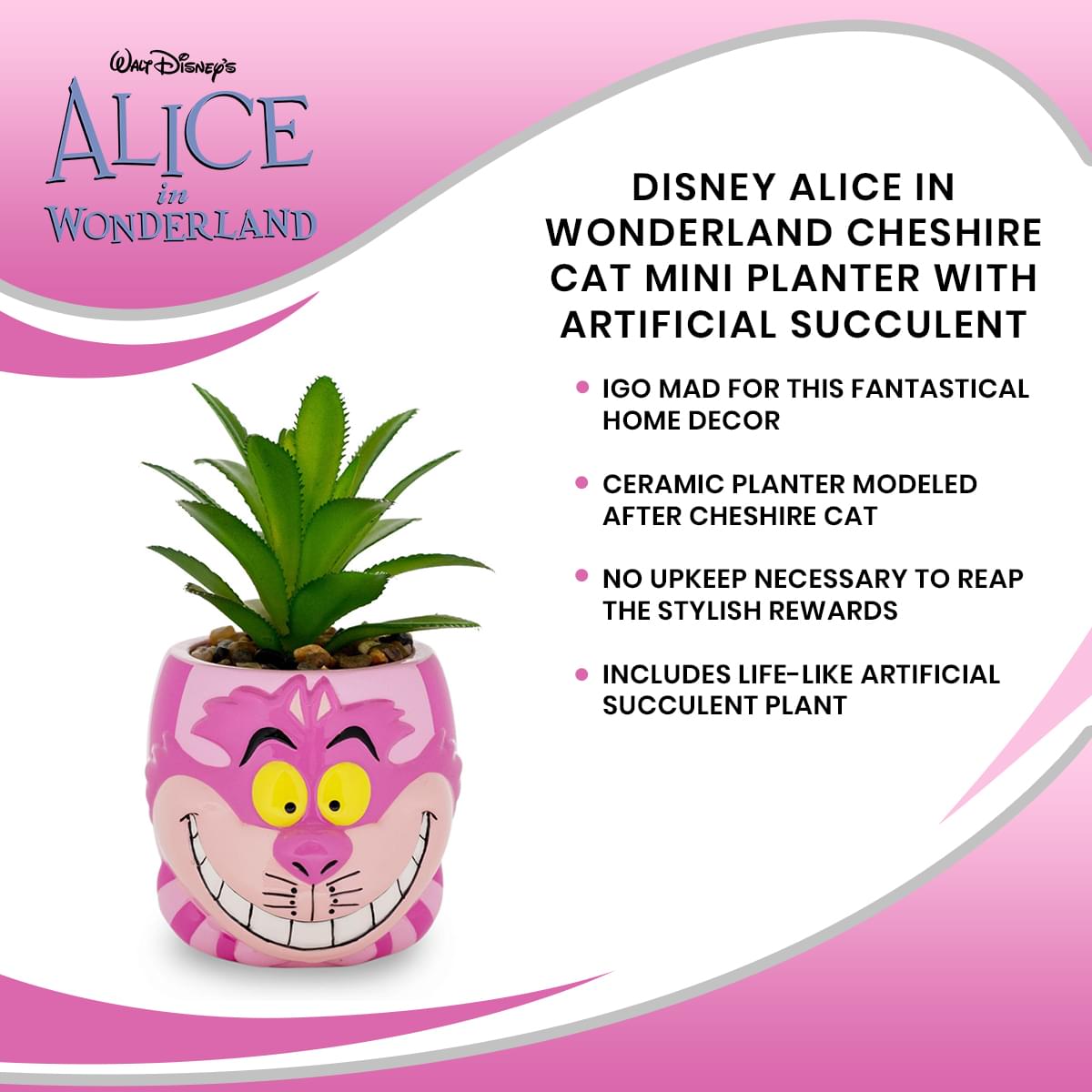 Disney Alice In Wonderland Cheshire Cat Mini Planter with Artificial Succulent