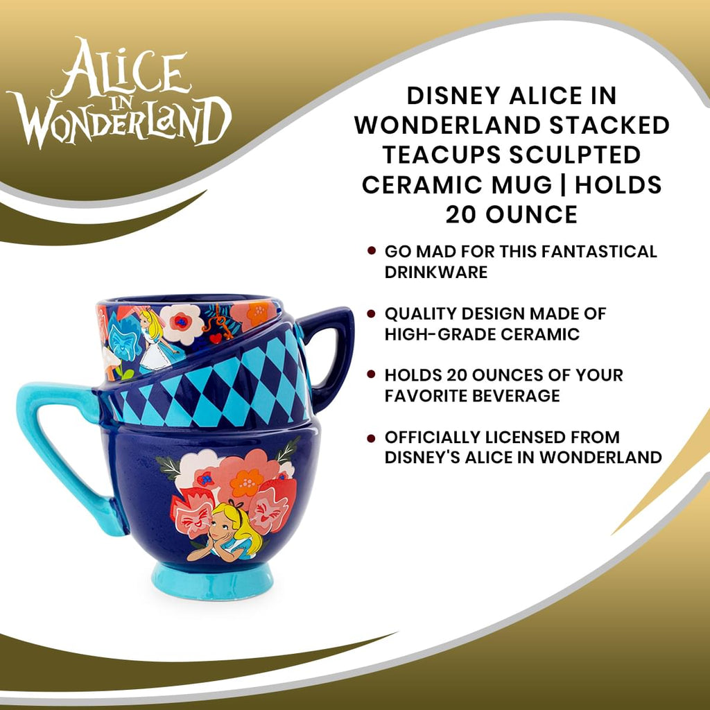 Disney Alice in Wonderland Stacked Teacups Sculpted Ceramic Mug | Holds 20 Ounce