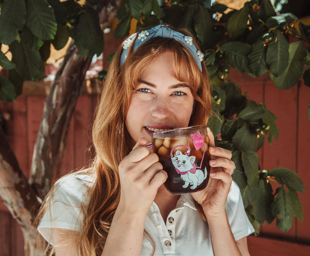 Disney The Aristocats Marie "XOXO" Glitter Handle Glass Mug | Holds 14 Ounces