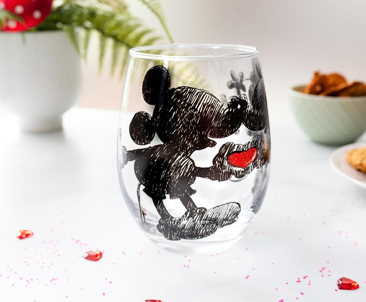 Disney Mickey and Minnie Sketchbook Stemless Wine Glass | Holds 20 Ounces