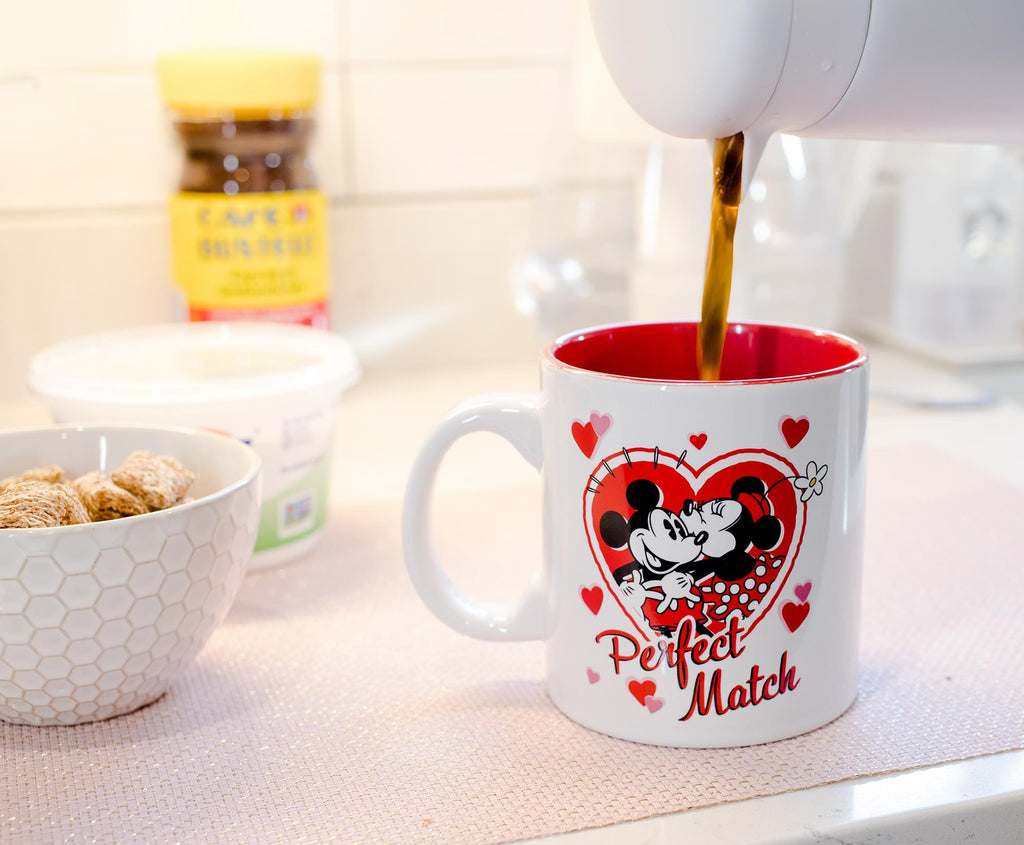 Mickey and Minnie Mouse "Perfect Match" Ceramic Coffee Mug | Holds 20 Ounces