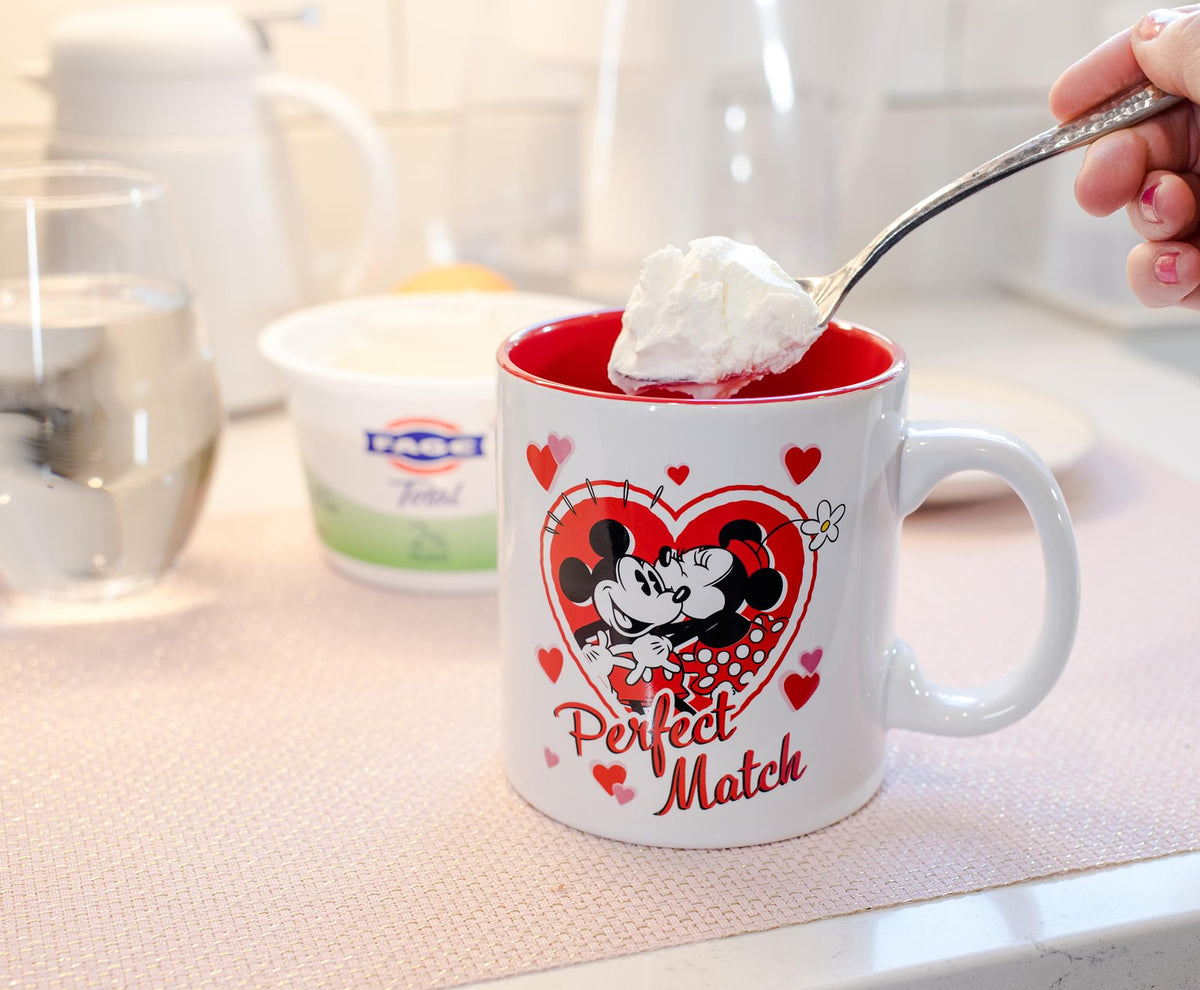 Mickey and Minnie Mouse "Perfect Match" Ceramic Coffee Mug | Holds 20 Ounces
