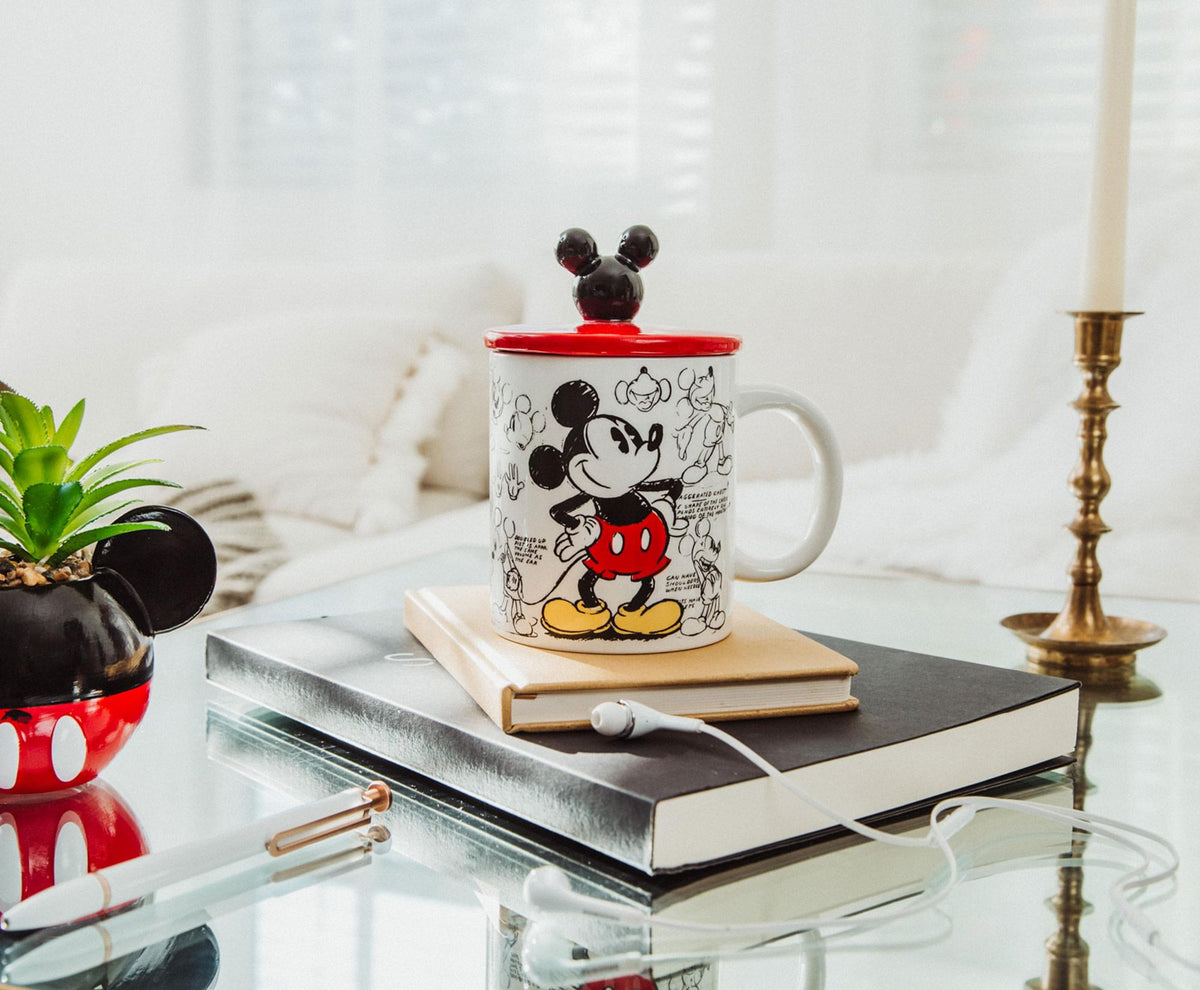 Disney Mickey Mouse Sketchbook Ceramic Mug With Lid | Holds 18 Ounces