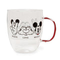 Disney "Peace Love" Mickey Mouse Glitter Handle Glass Mug | Holds 14 Ounces
