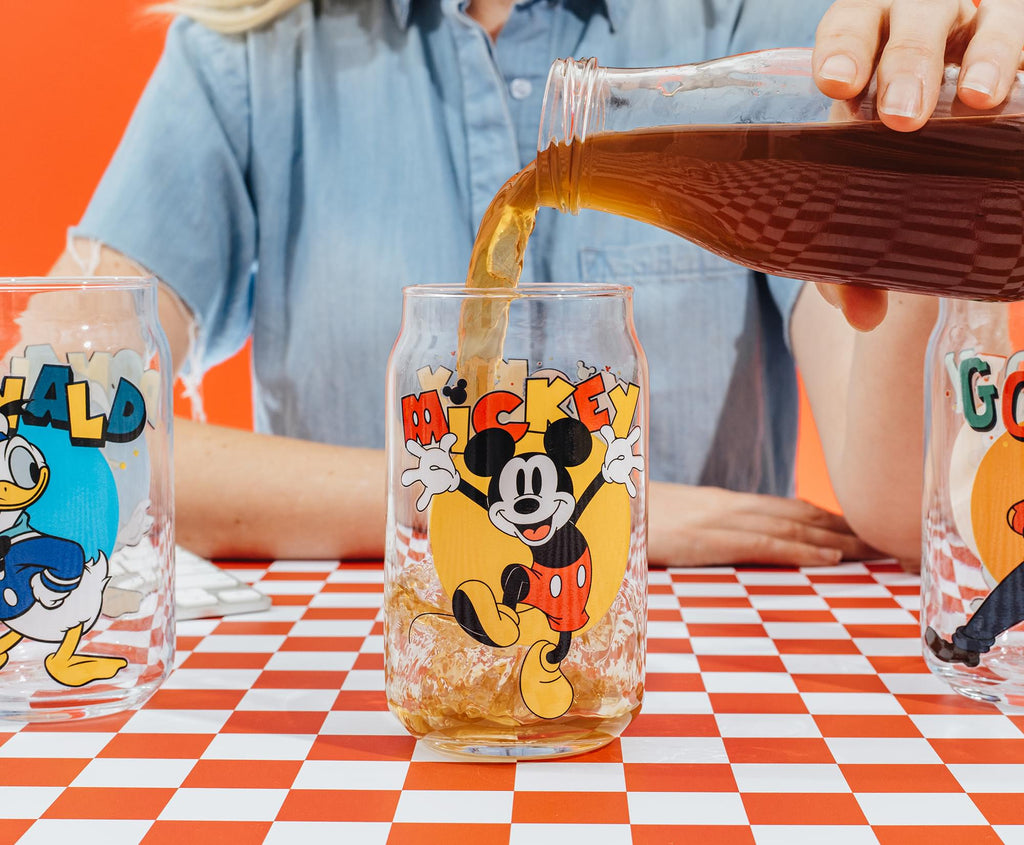 Disney Mickey Mouse and Friends 4-Piece Glass Can Set | Each Holds 16 Ounces