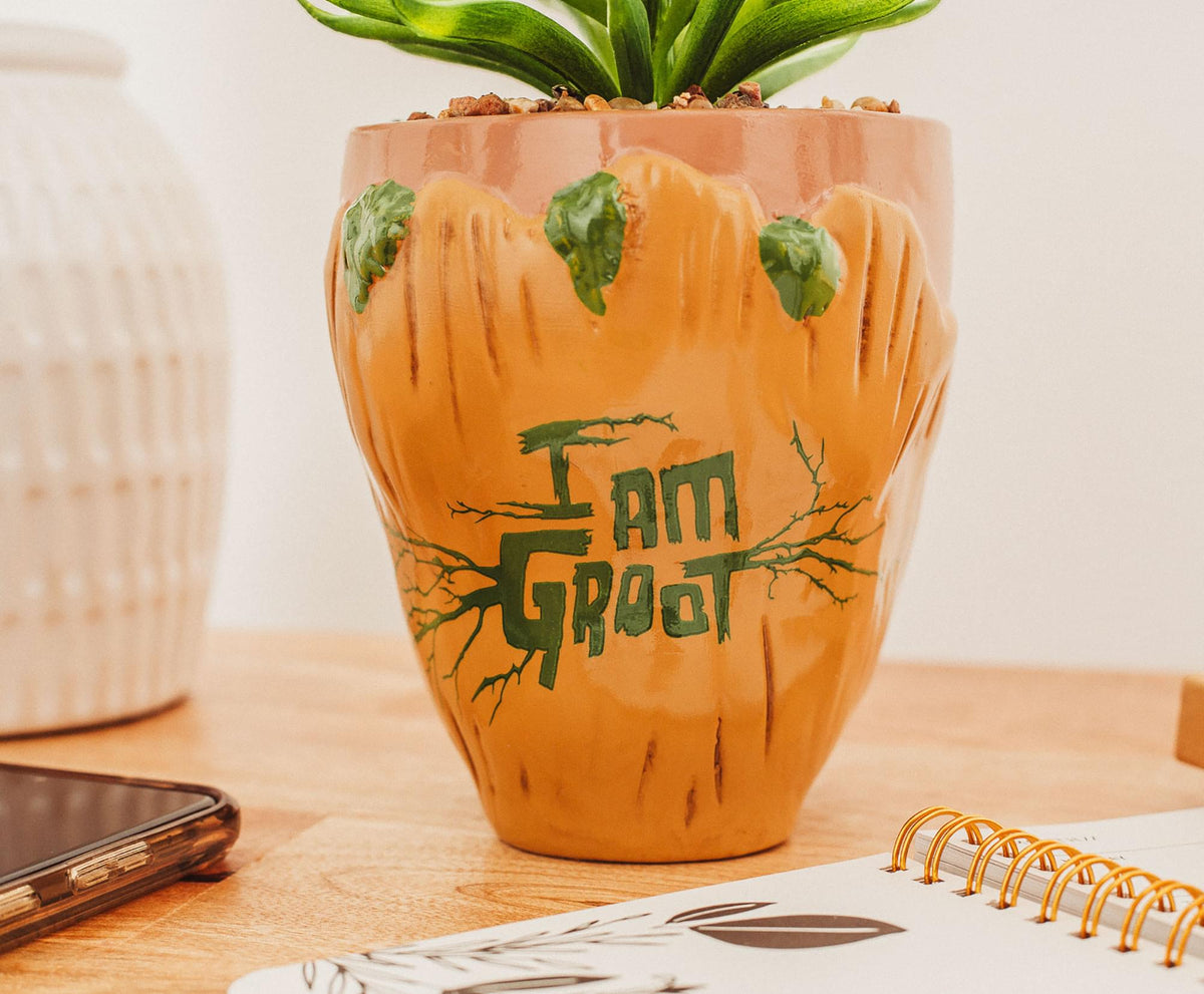 Marvel Guardians of the Galaxy Groot 4.8 x 4.25 x 7.6 Inch Ceramic Planter w/ Artificial Plant