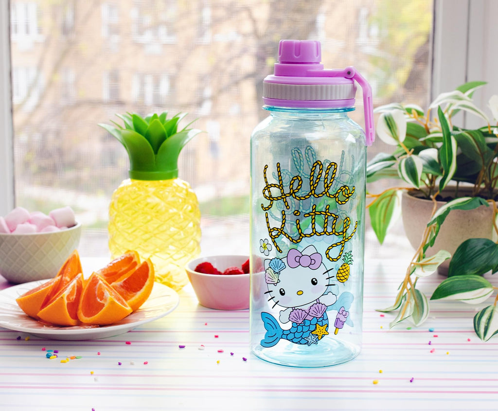 Sanrio Hello Kitty Mermaid Twist Spout Water Bottle and Sticker Set | 32 Ounces