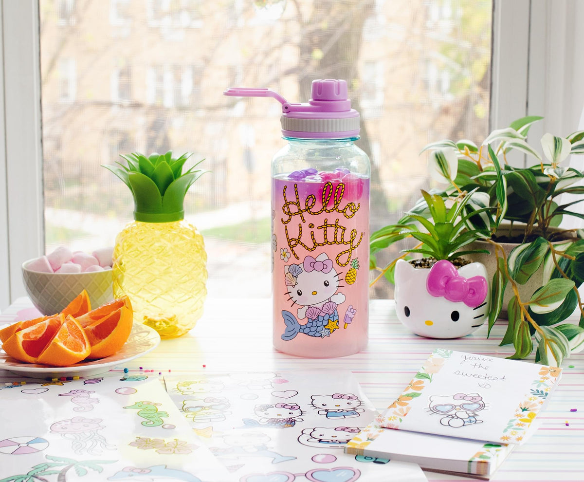 Sanrio Hello Kitty Mermaid Twist Spout Water Bottle and Sticker Set | 32 Ounces