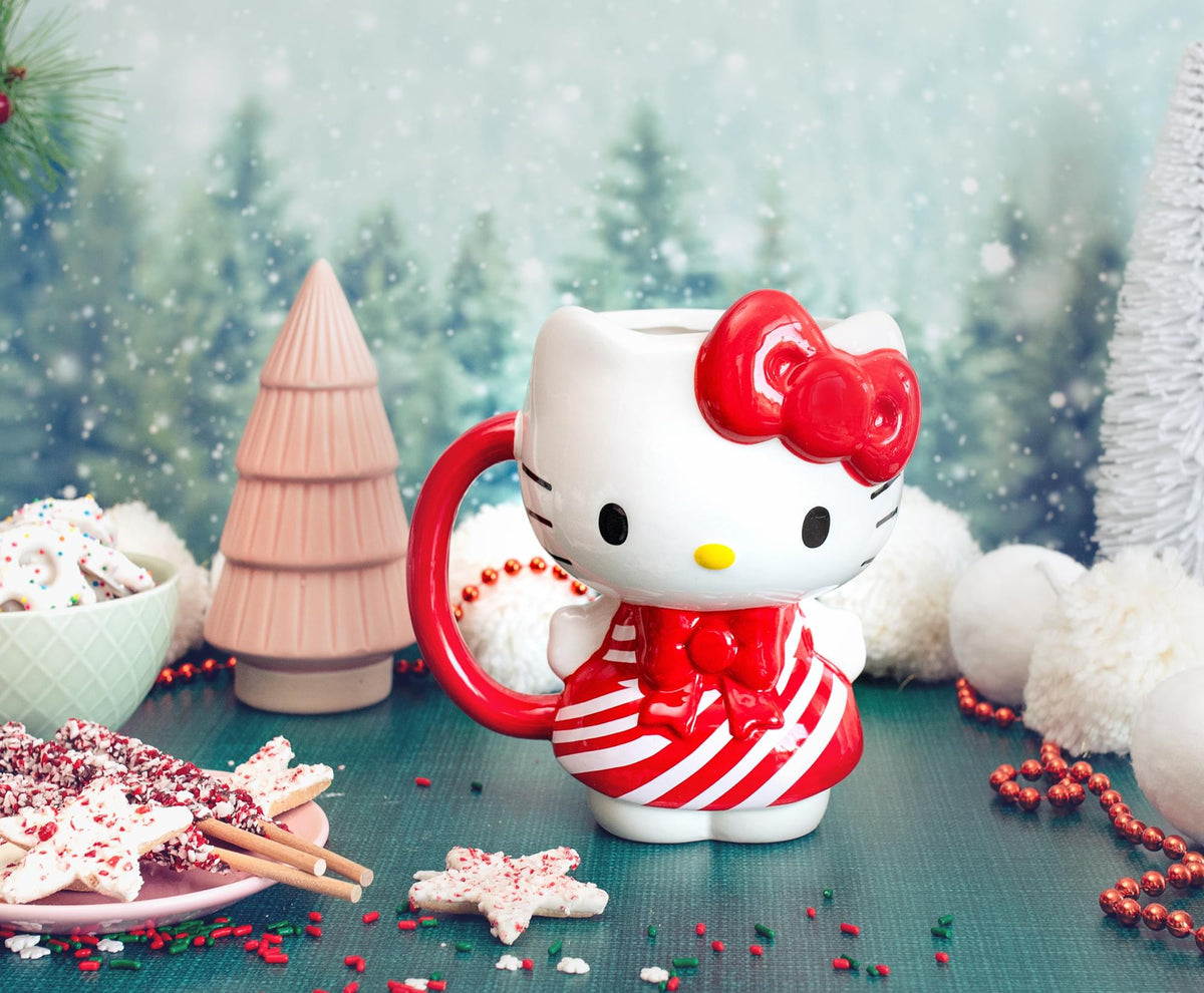 Sanrio Hello Kitty Candy Cane Dress 3D Sculpted Ceramic Mug | Holds 20 Ounces