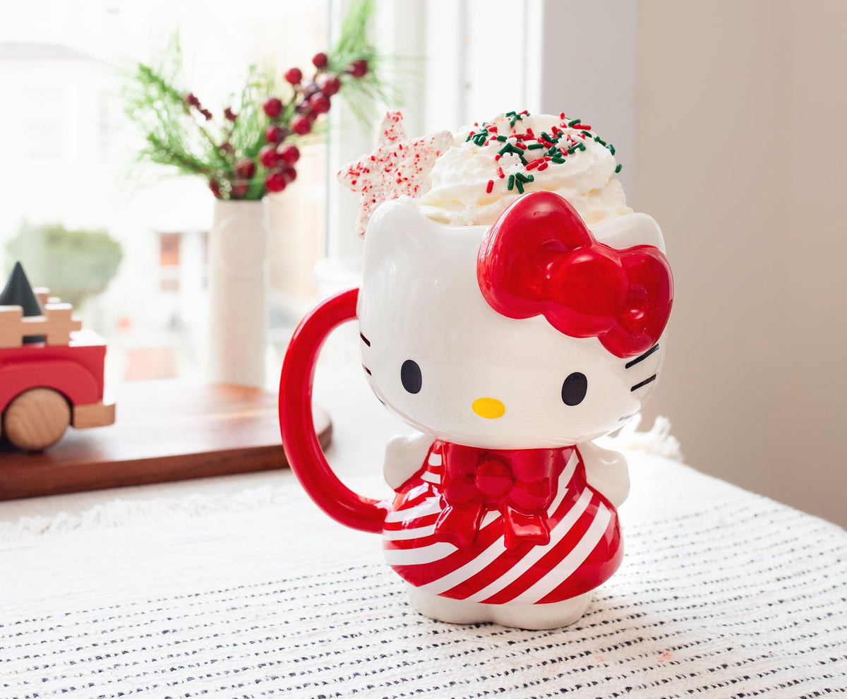 Sanrio Hello Kitty Candy Cane Dress 3D Sculpted Ceramic Mug | Holds 20 Ounces
