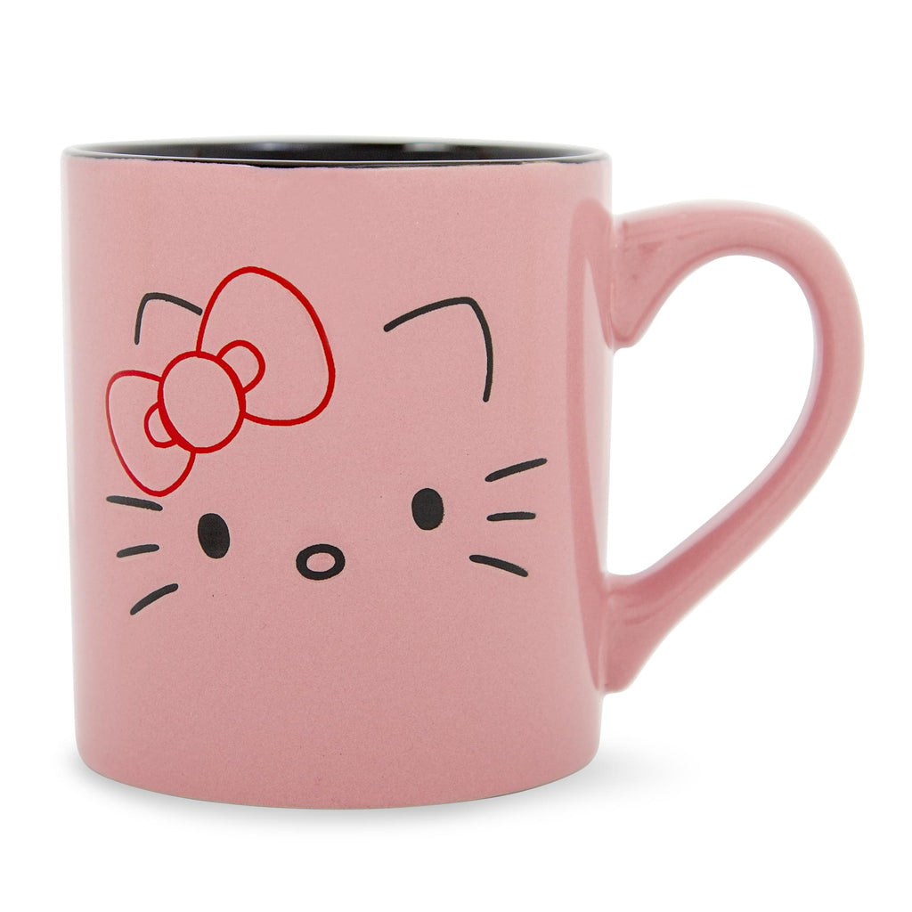 Sanrio Hello Kitty Pink Outline Face Wax Resist Ceramic Mug | Holds 14 Ounces