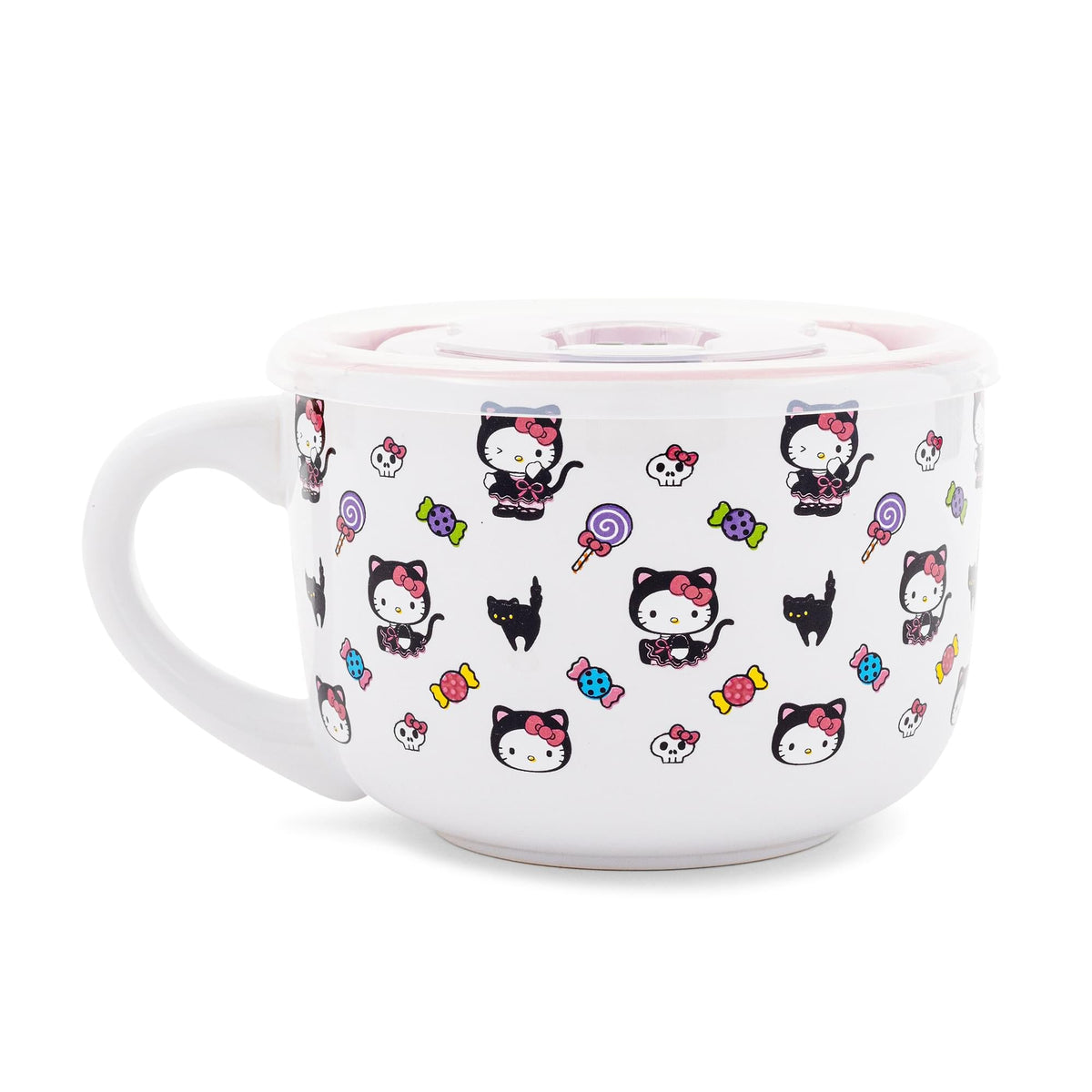 Sanrio Hello Kitty Black Cat Ceramic Soup Mug With Vented Lid | Holds 24 Ounces