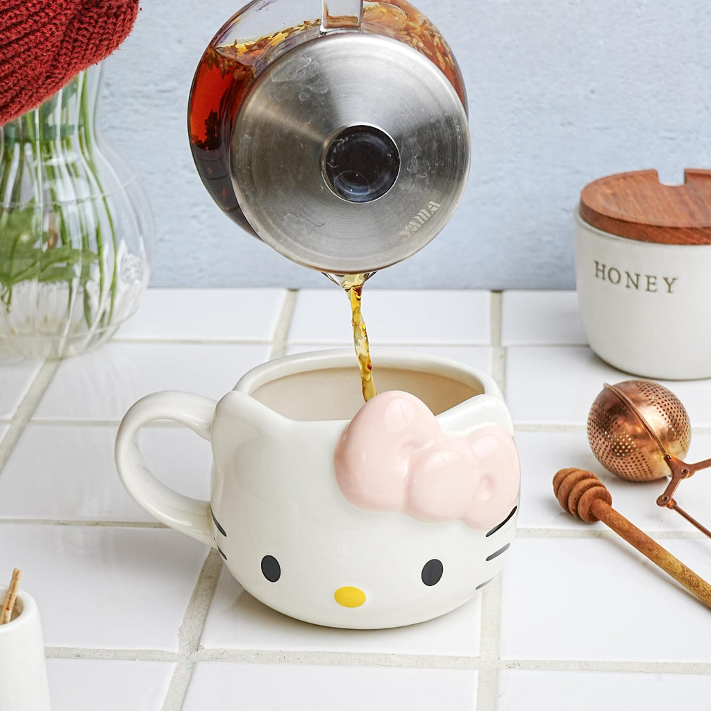 Sanrio Hello Kitty Face Pink Bow Sculpted Ceramic Mug | Holds 20 Ounces