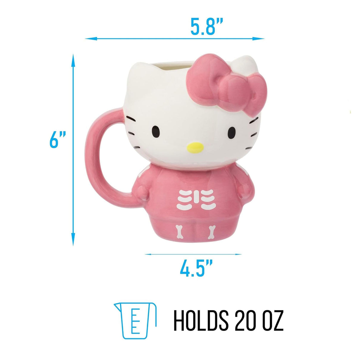 Sanrio Hello Kitty Pink Skeleton Costume 20 Ounce 3D Sculpted Ceramic Mug