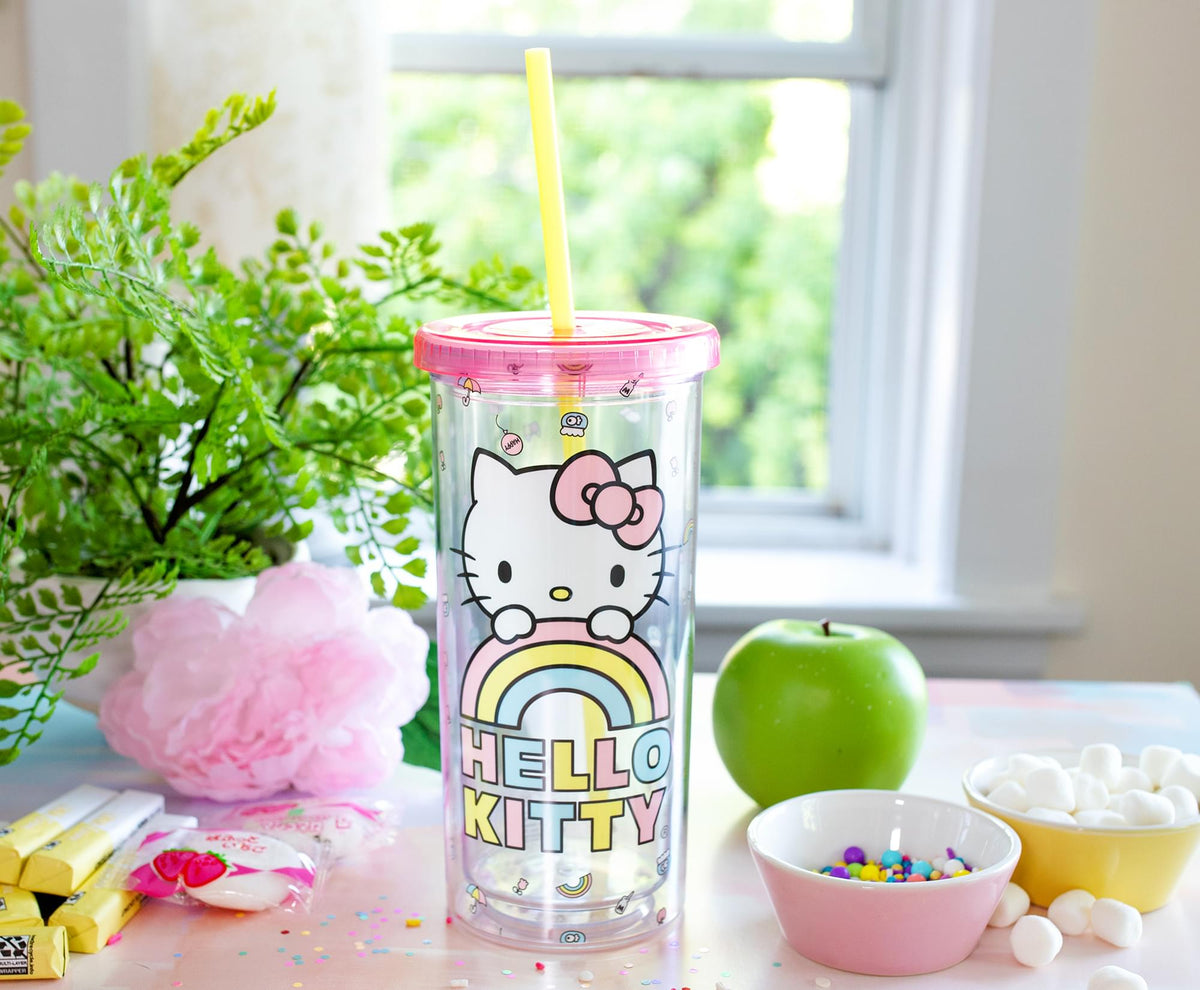 Sanrio Hello Kitty Pastel Rainbow Carnival Cup With Lid | Holds 20 Ounces