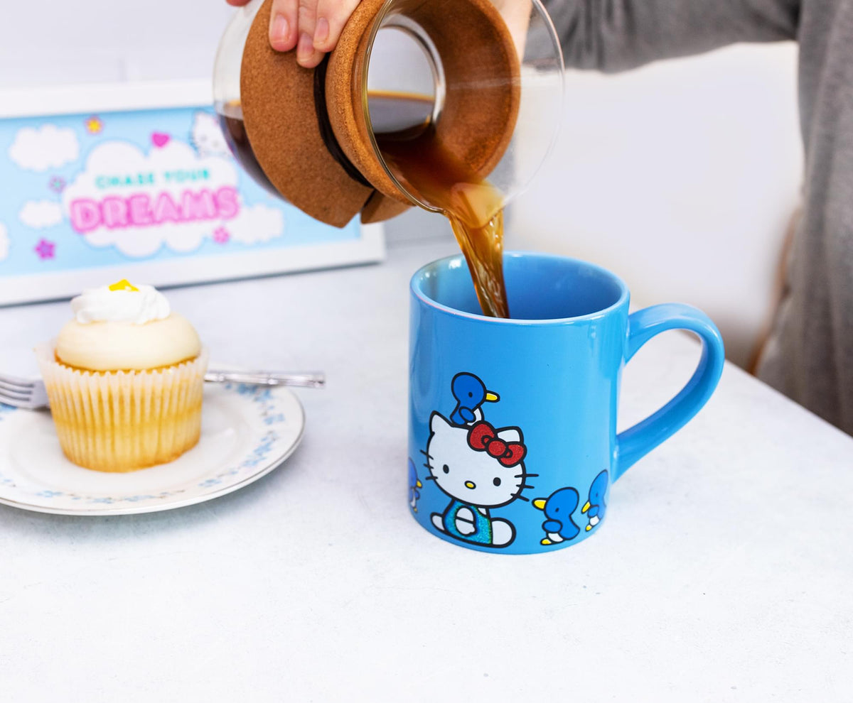 Sanrio Hello Kitty Blue Sparkles Ceramic Mug | Holds 14 Ounces