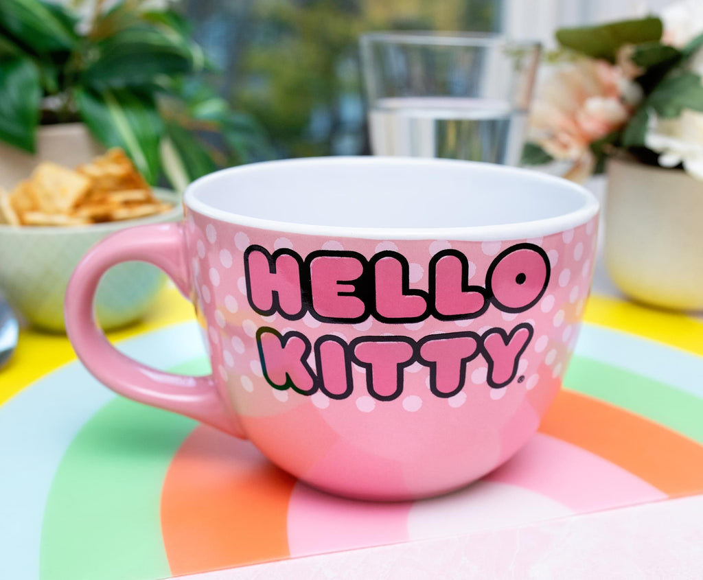 Sanrio Hello Kitty Pink Polka Dots Ceramic Soup Mug | Holds 24 Ounces