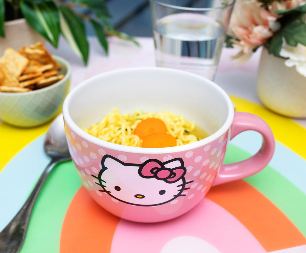 Sanrio Hello Kitty Pink Polka Dots Ceramic Soup Mug | Holds 24 Ounces
