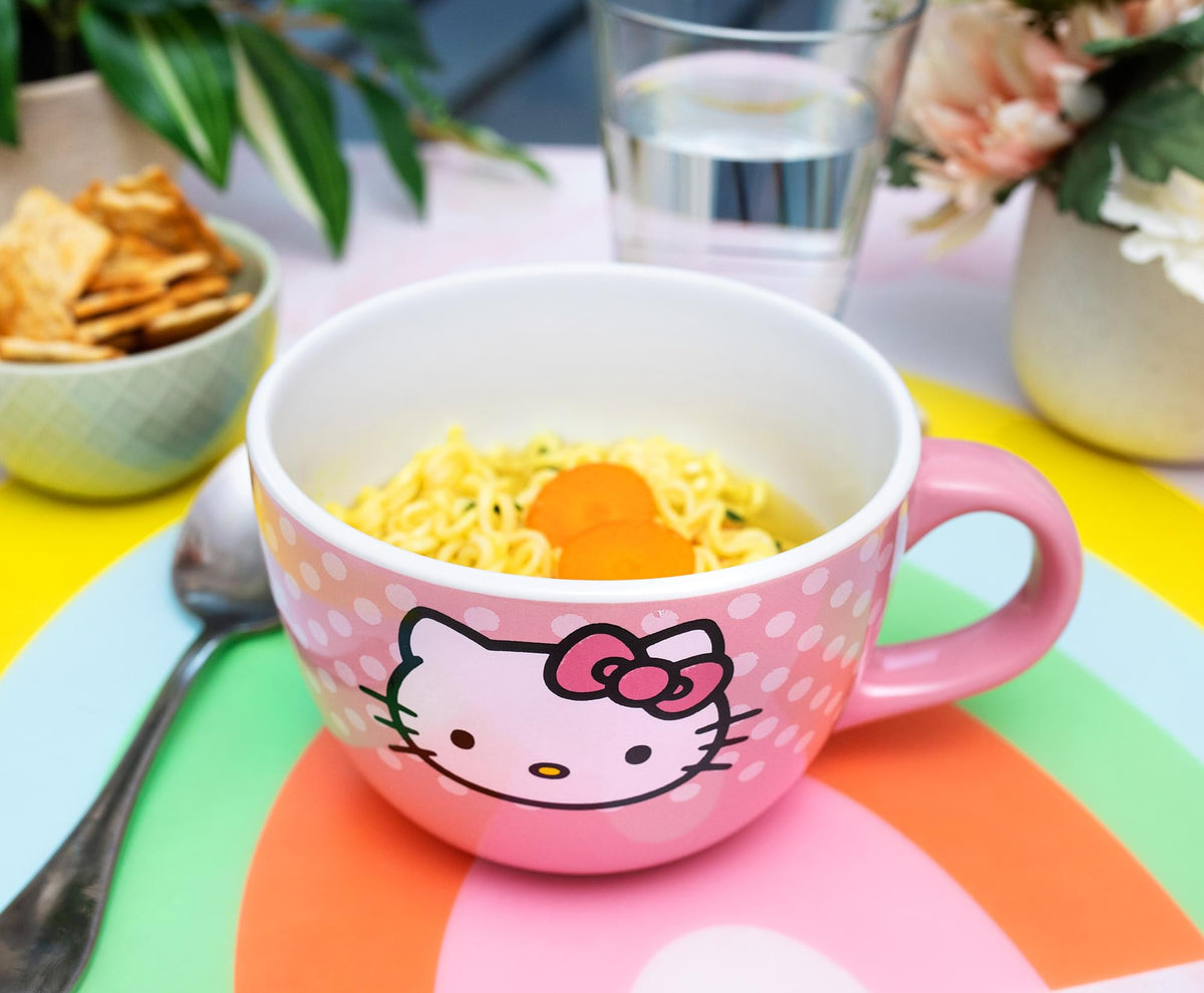 Sanrio Hello Kitty Pink Polka Dots Ceramic Soup Mug | Holds 24 Ounces