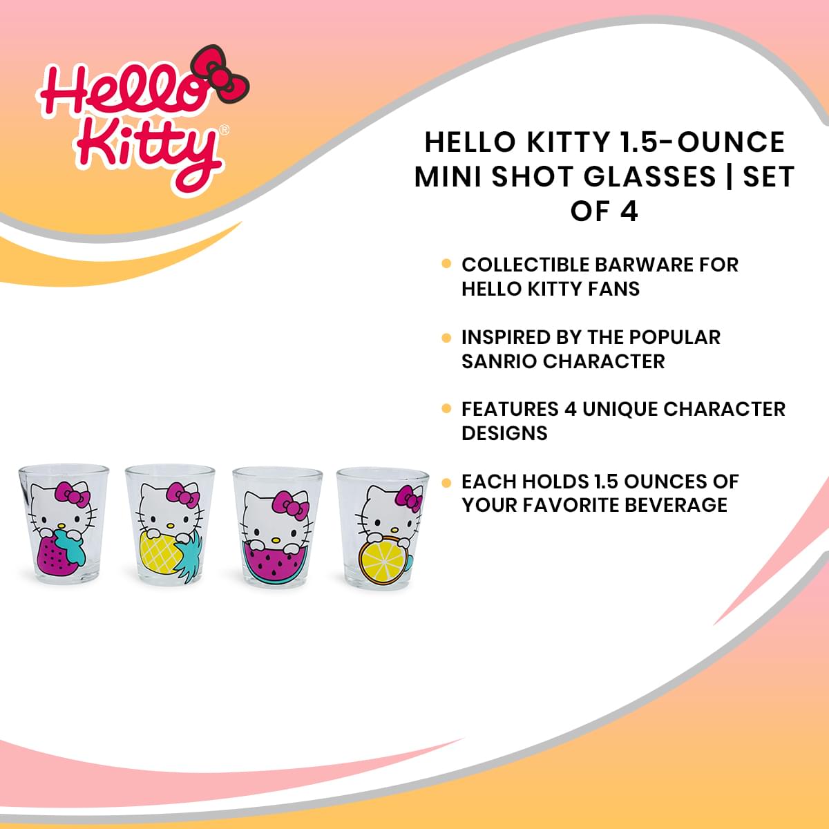 Hello Kitty 1.5-Ounce Mini Shot Glasses | Set of 4