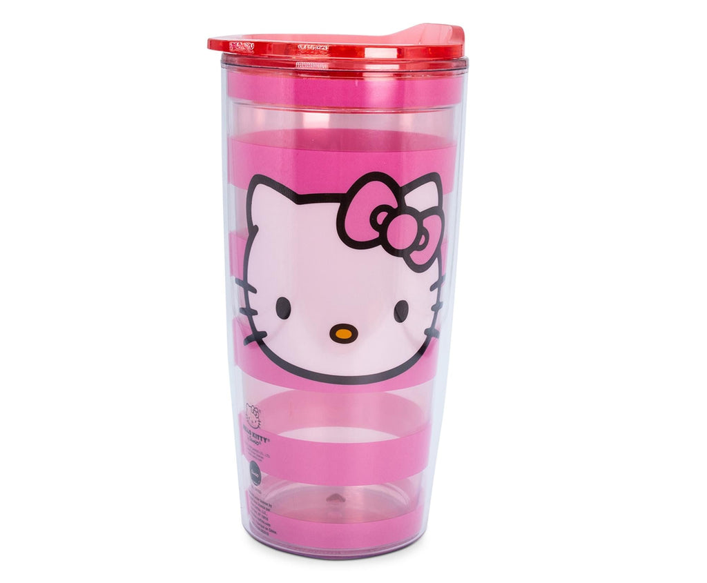 Sanrio Hello Kitty Pink Stripes Travel Tumbler with Slide Close Lid | 20 Ounces