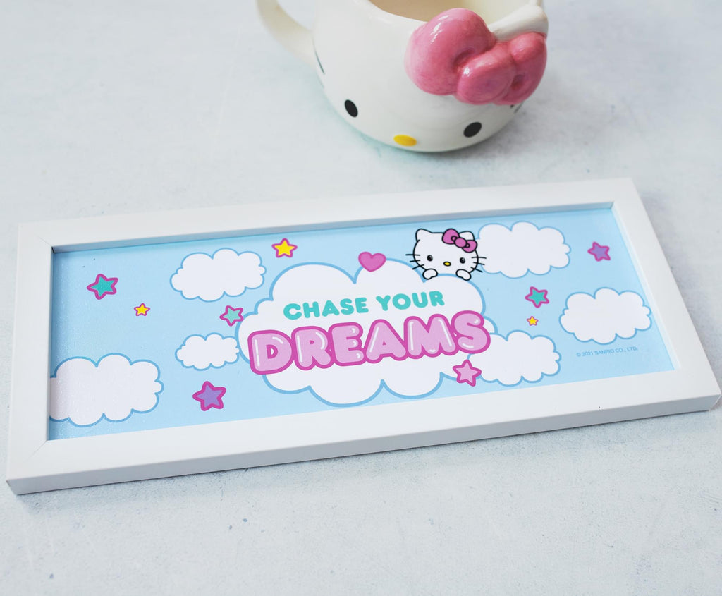 Hello Kitty "Chase Your Dreams" Hanging Sign Framed Wall Art | 12 x 5 Inches