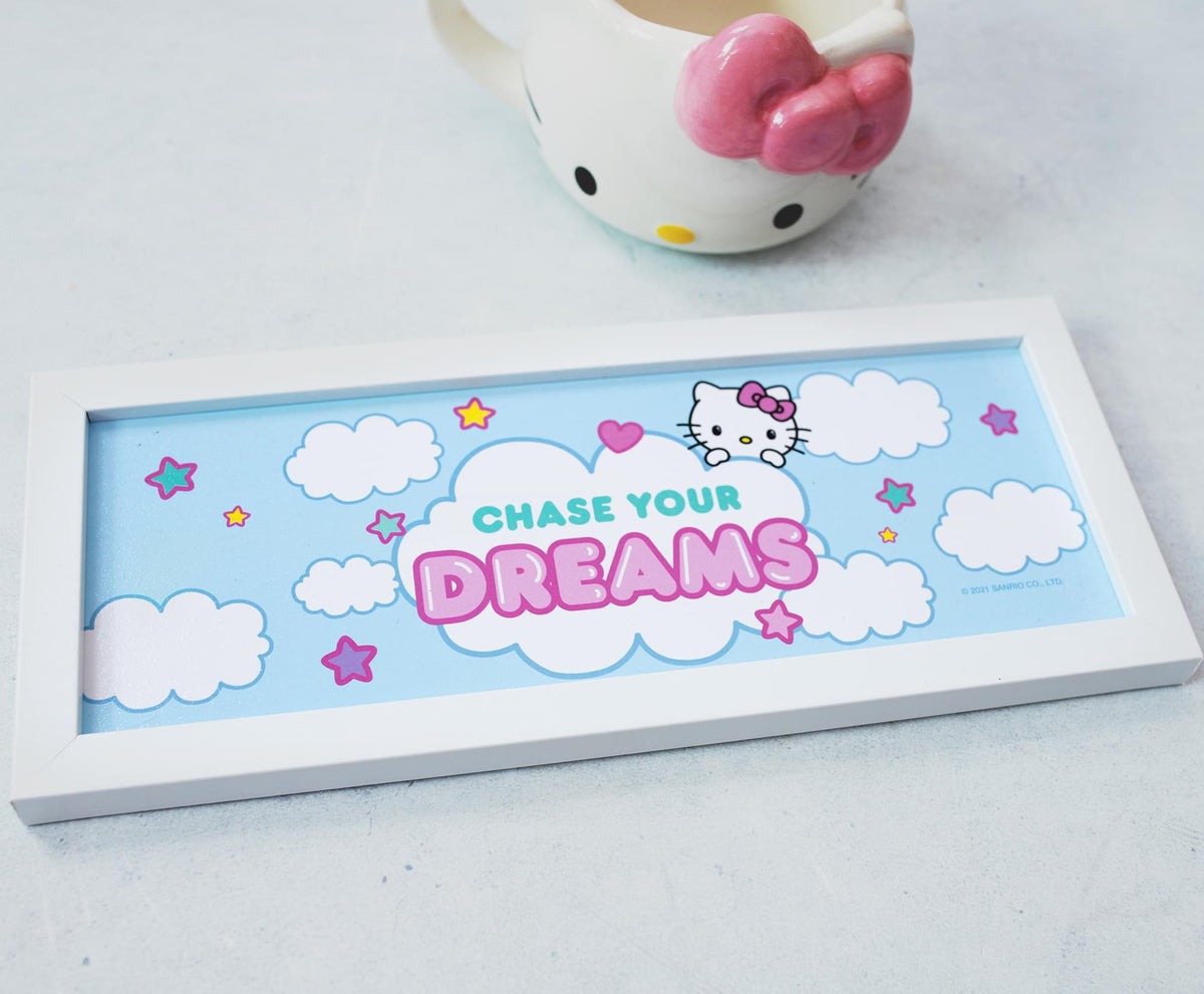 Hello Kitty "Chase Your Dreams" Hanging Sign Framed Wall Art | 12 x 5 Inches