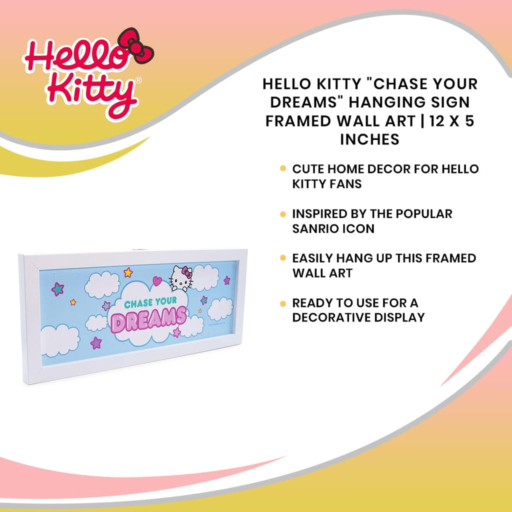 Hello Kitty "Chase Your Dreams" Hanging Sign Framed Wall Art | 12 x 5 Inches