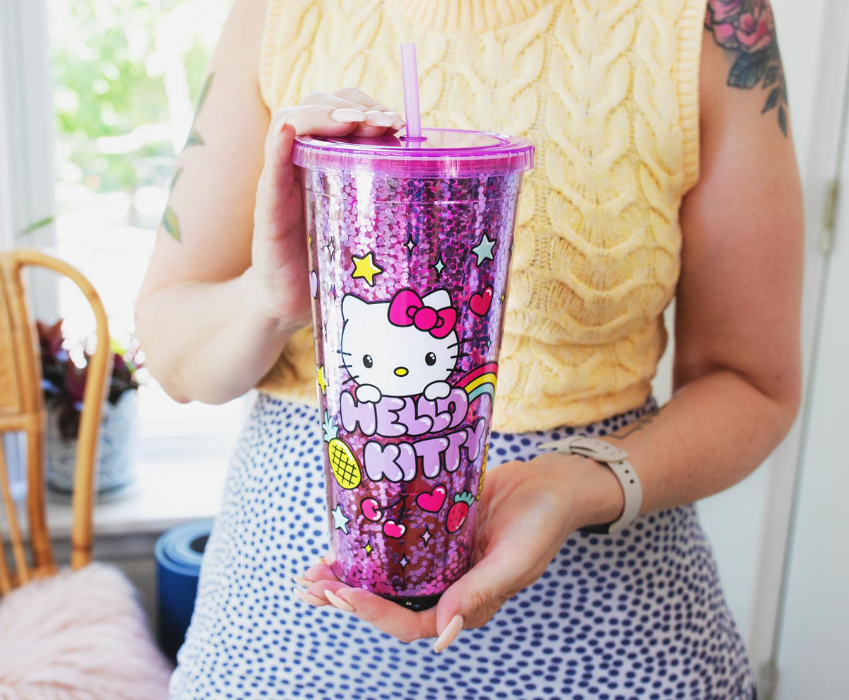 Sanrio Hello Kitty Rainbow Confetti Carnival Cup With Lid and Straw | 32 Ounces