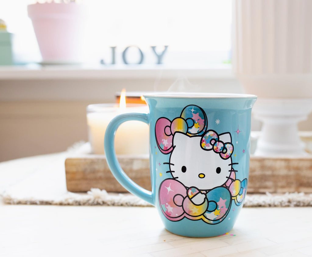 Sanrio Hello Kitty Pastel on Rainbow Wide Rim Ceramic Mug | Holds 16 Ounces