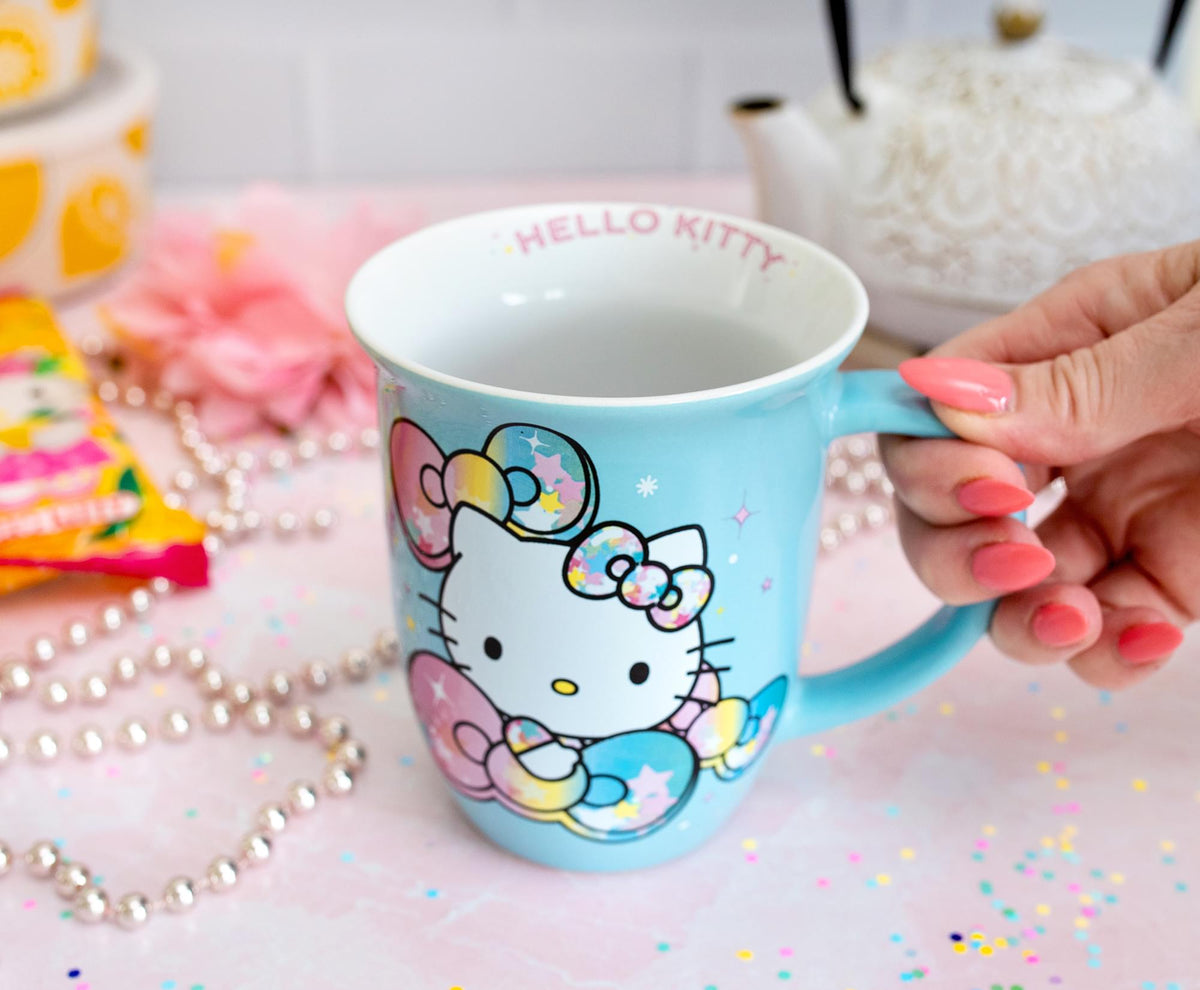 Sanrio Hello Kitty Pastel on Rainbow Wide Rim Ceramic Mug | Holds 16 Ounces