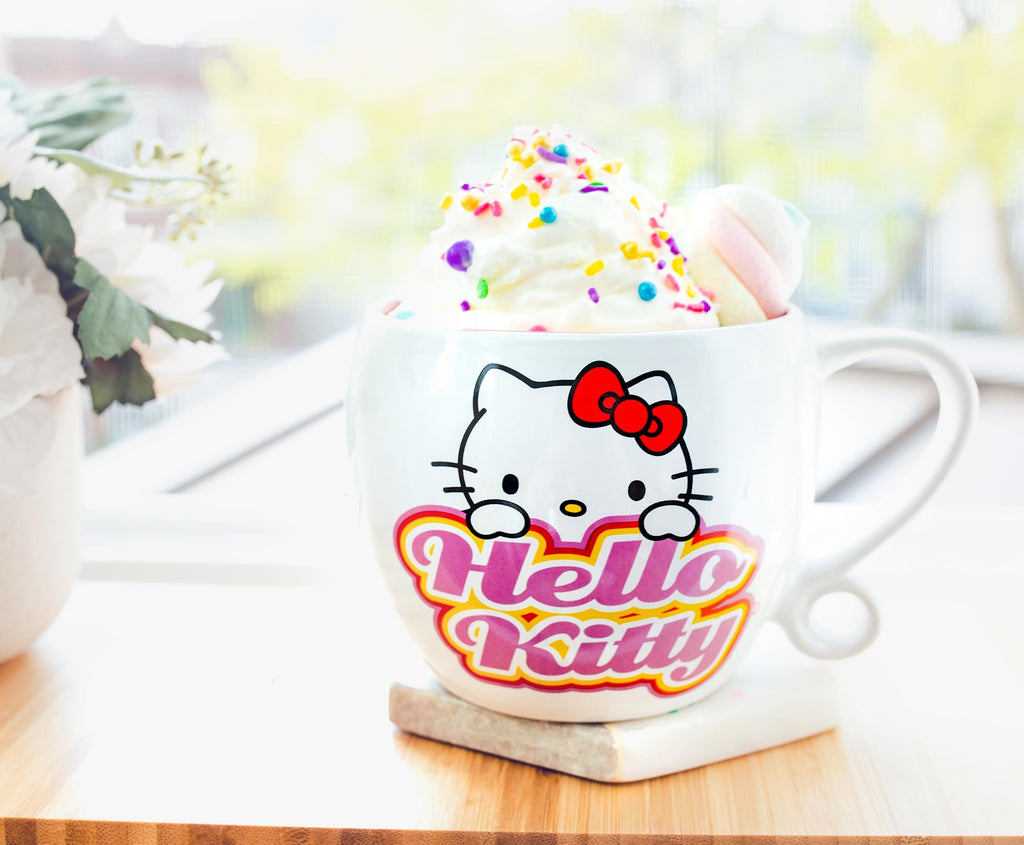 Sanrio Hello Kitty Hearts Ceramic Coffee Cup With Loop Handle | Holds 16 Ounces